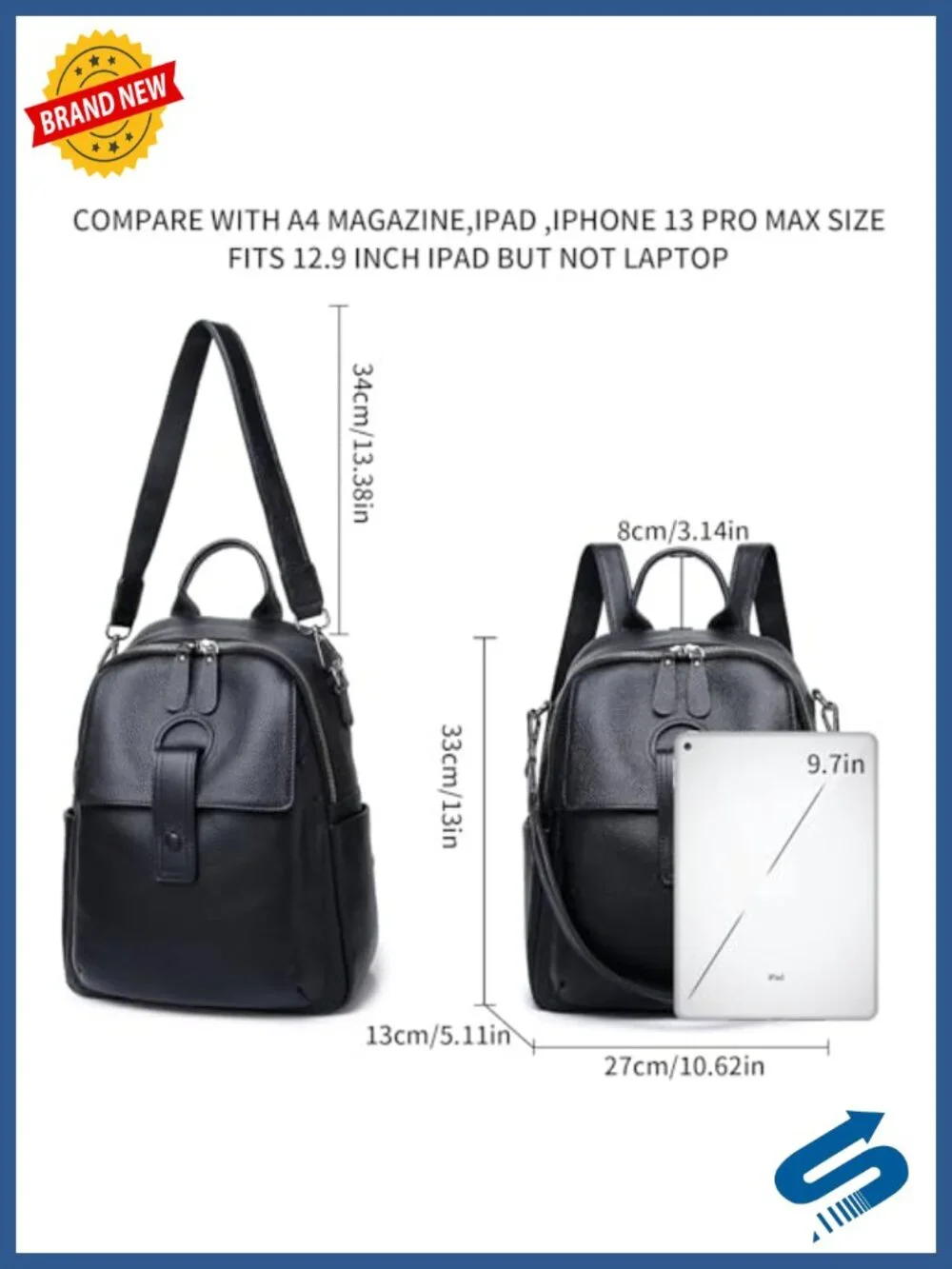 Genuine Leather Backpack for Women Convertible Shoulder Bag Travel Work